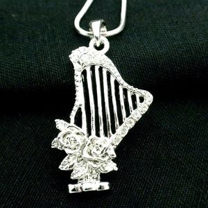 Harp & Roses Elegant Pendant Necklace Swarovski